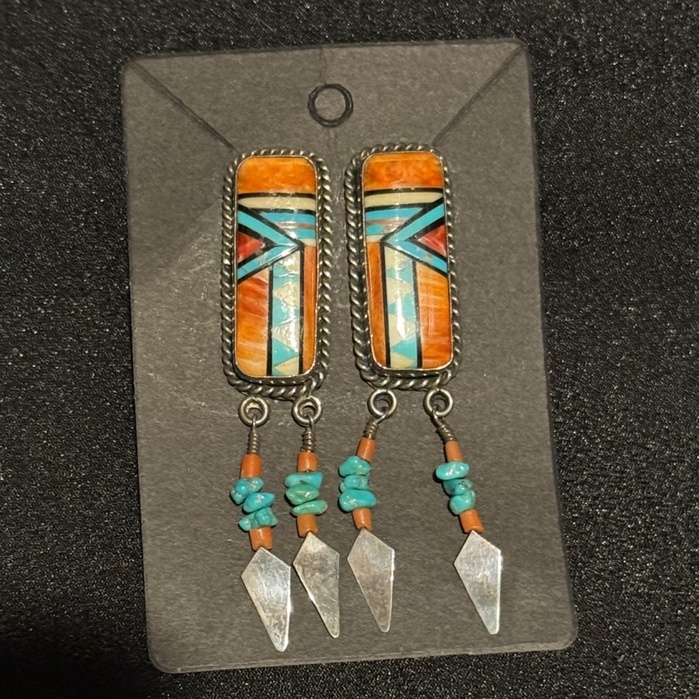Handcrafted signed Navajo Silver and Turquoise Earrings